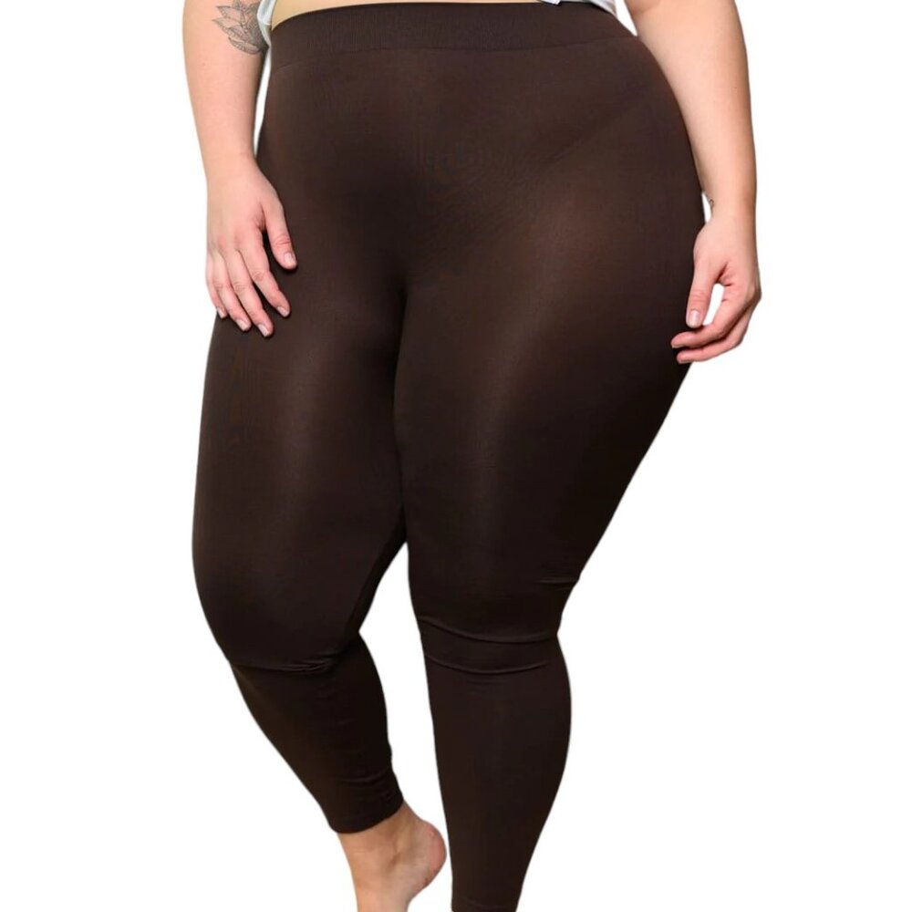 Women`s Plus Size Solid Basic Seamless Leggings, Latte Mocha, 1XL/One Size